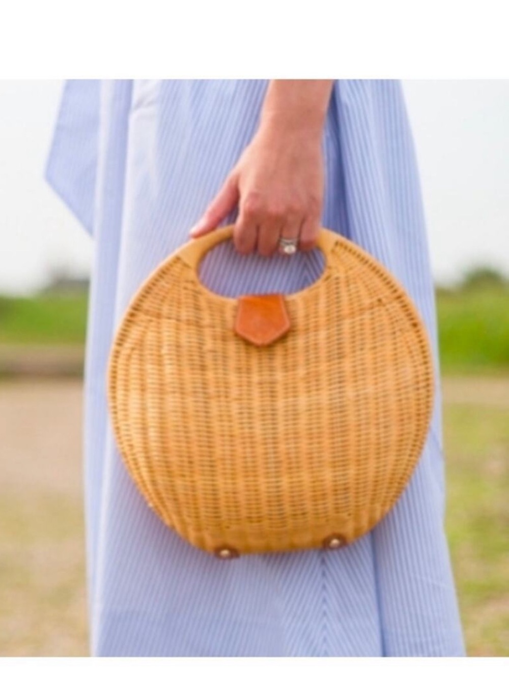 J McLaughlin Victoria Wicker Bag with Tan Leather Accent